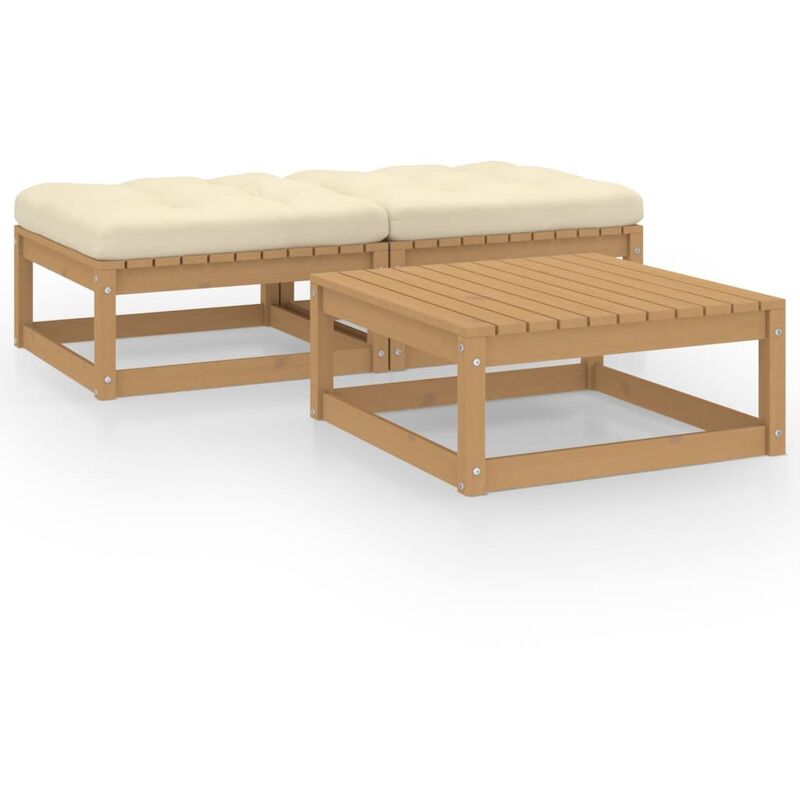 

Juego de muebles de jardín 3 pzas y cojines madera pino maciza