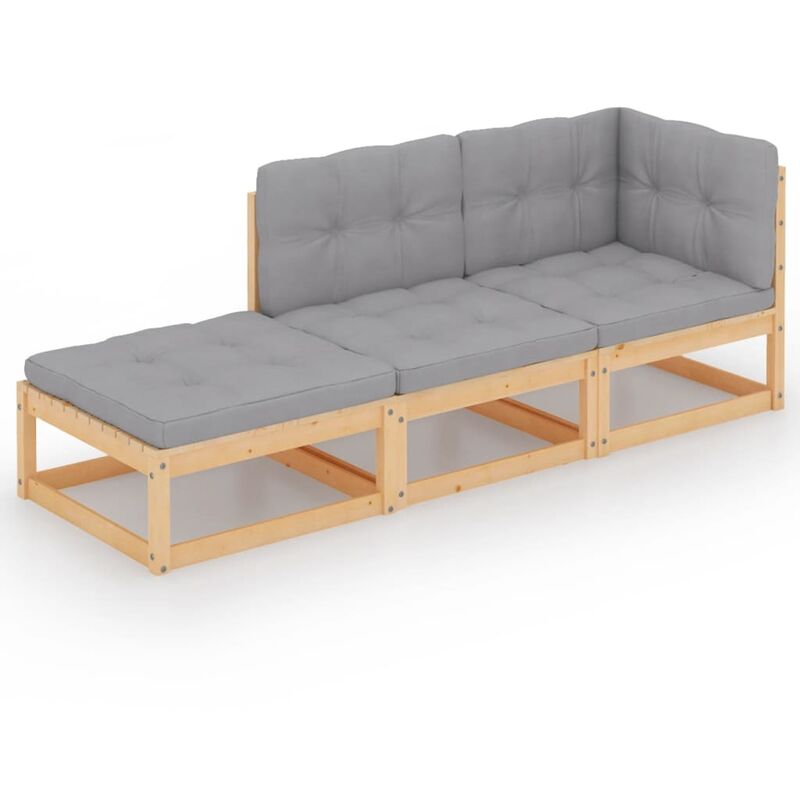 

Juego de muebles de jardín 3 pzas y cojines madera pino maciza