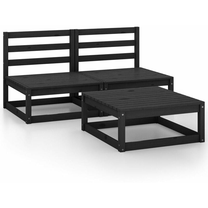 

Juego de muebles de jardin 3 pzas y cojines negro madera pino