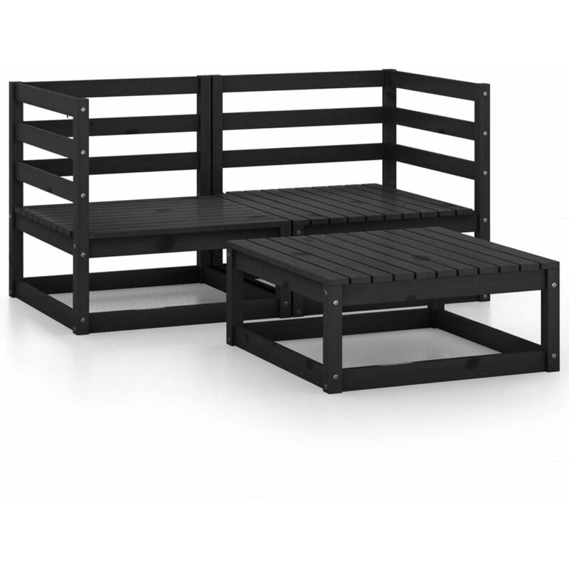 

Juego de muebles de jardin 3 pzas y cojines negro madera pino