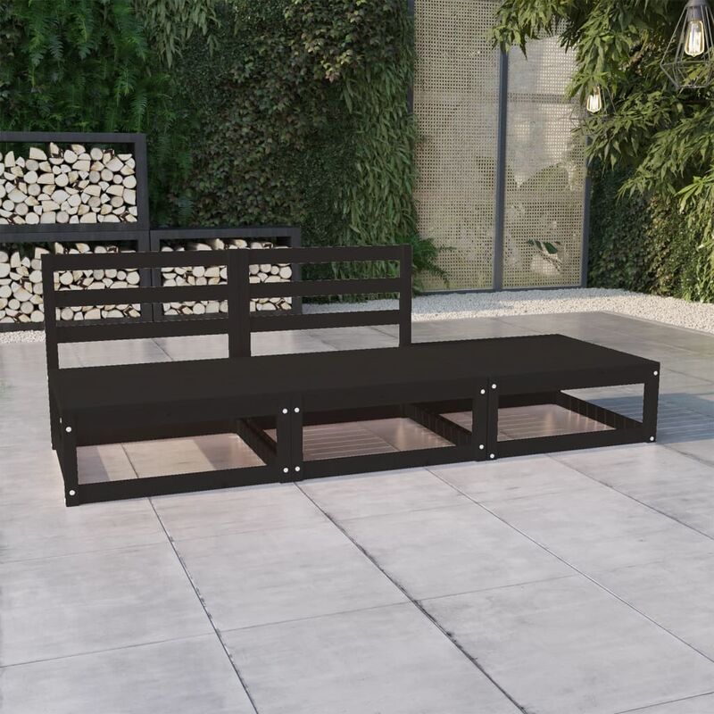 

Juego de muebles de jardín 3 pzas y cojines negro madera pino