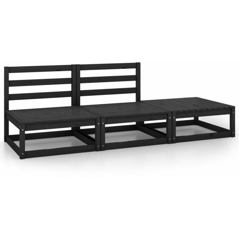 

Juego de muebles de jardín 3 pzas y cojines negro madera pino