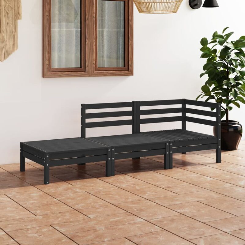

Juego de muebles de jardín 3 pzas y cojines negro madera pino