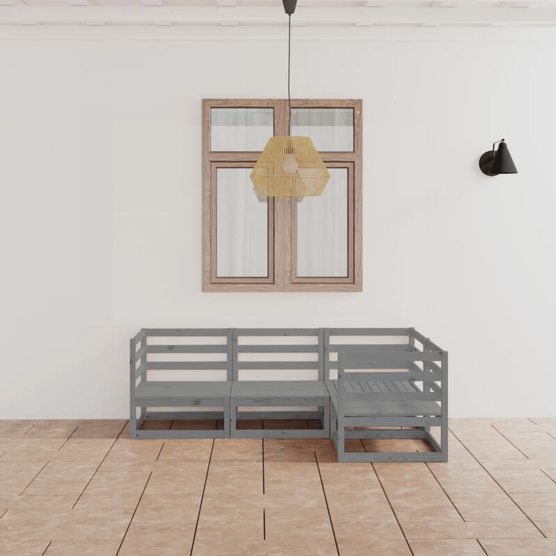 

Juego de muebles de jardín 4 piezas gris madera maciza de pino