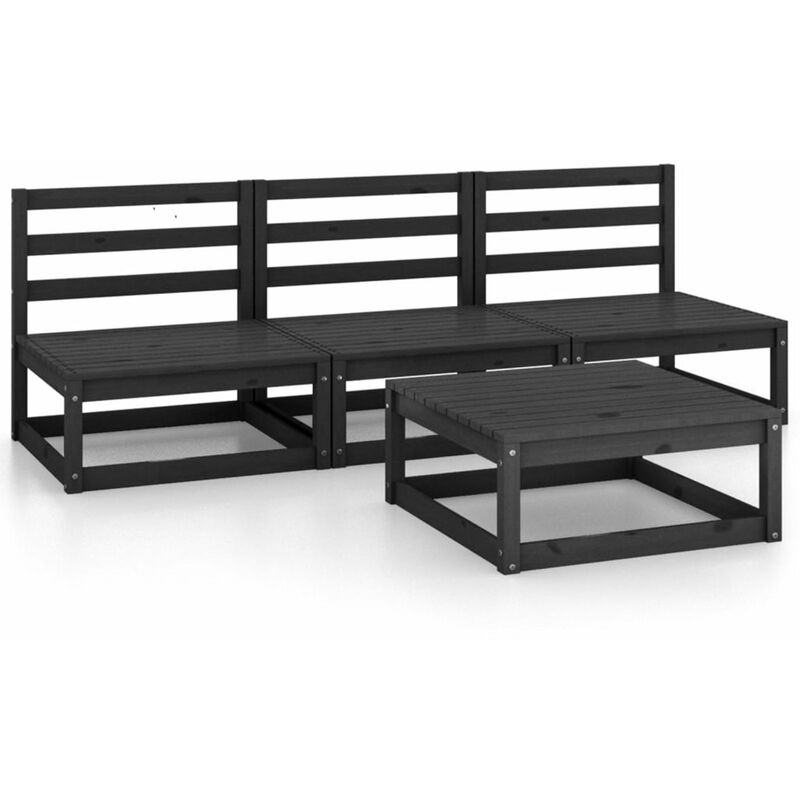 

Happyshopping - Juego de muebles de jardin 4 piezas negro madera maciza de pino