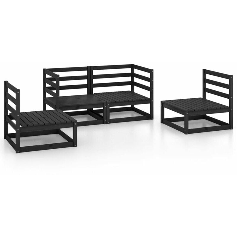 

Juego de muebles de jardin 4 piezas negro madera maciza de pino