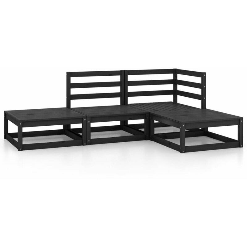 

Happyshopping - Juego de muebles de jardin 4 piezas negro madera maciza de pino