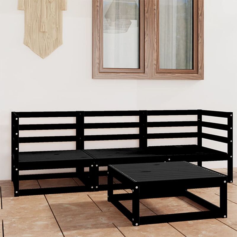 

Juego de muebles de jardín 4 piezas negro madera maciza de pino