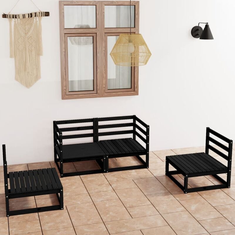 

Juego de muebles de jardín 4 piezas negro madera maciza de pino