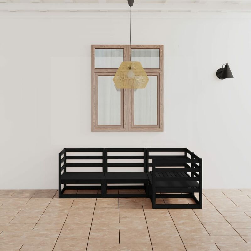 

Juego de muebles de jardín 4 piezas negro madera maciza de pino