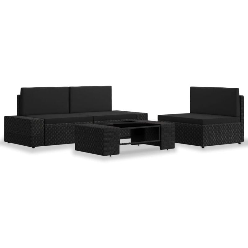 

vidaXL Juego de muebles de jardín 4 piezas ratán sintético negro - Negro
