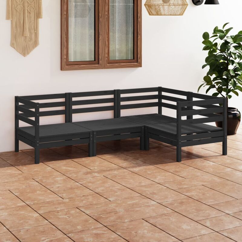 

Juego de muebles de jardín 4 pzas madera de pino maciza negro