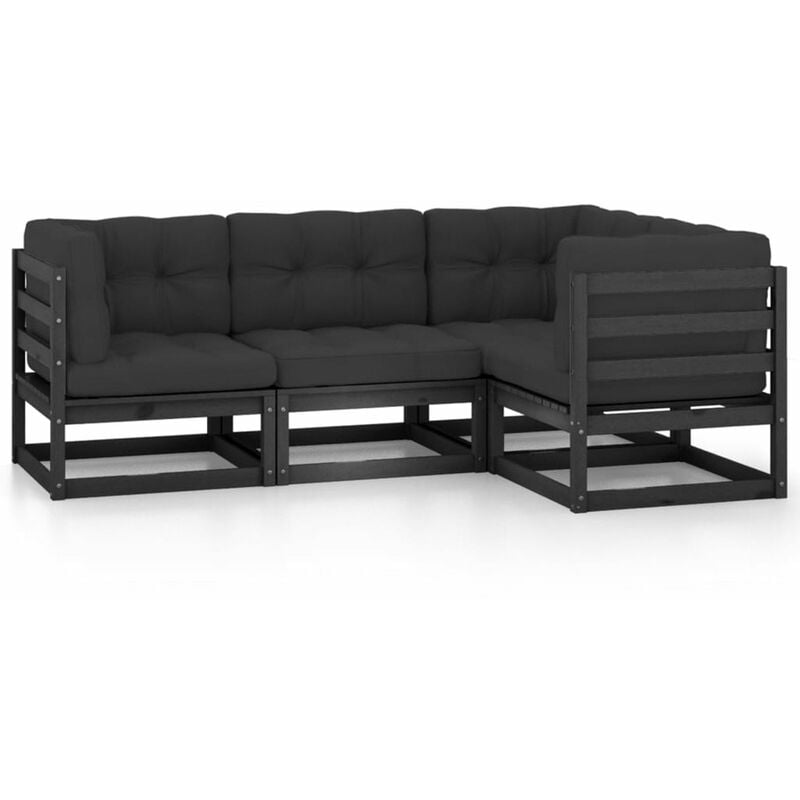 

Happyshopping - Juego de muebles de jardin 4 pzas y cojines madera pino