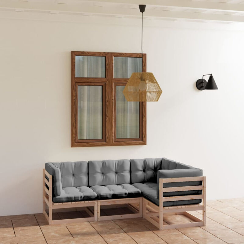 

Juego de muebles de jardin 4 pzas y cojines madera pino maciza
