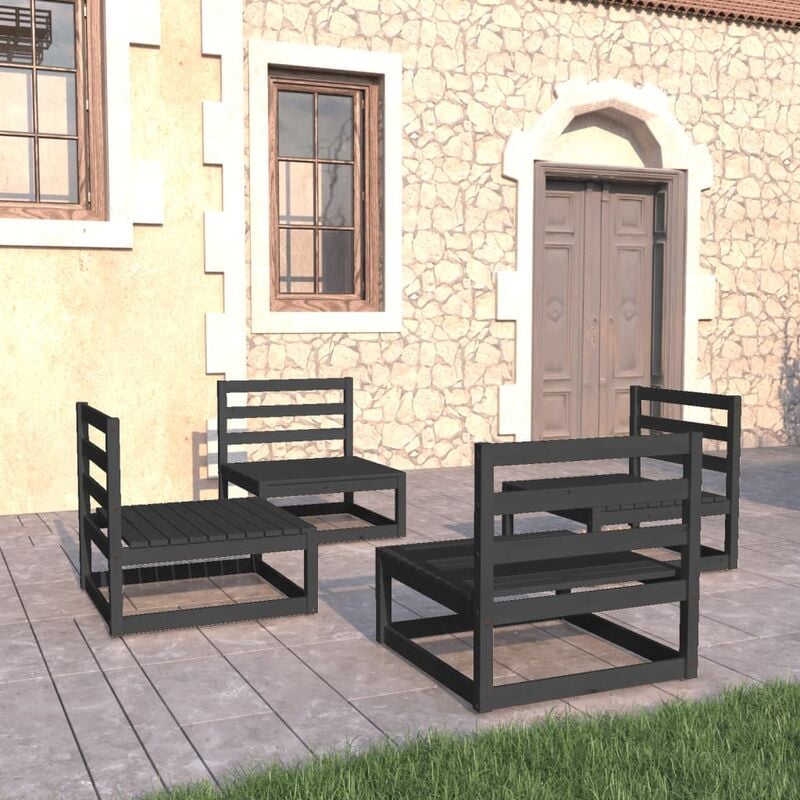 

Juego de muebles de jardín 4 pzas y cojines negro madera pino