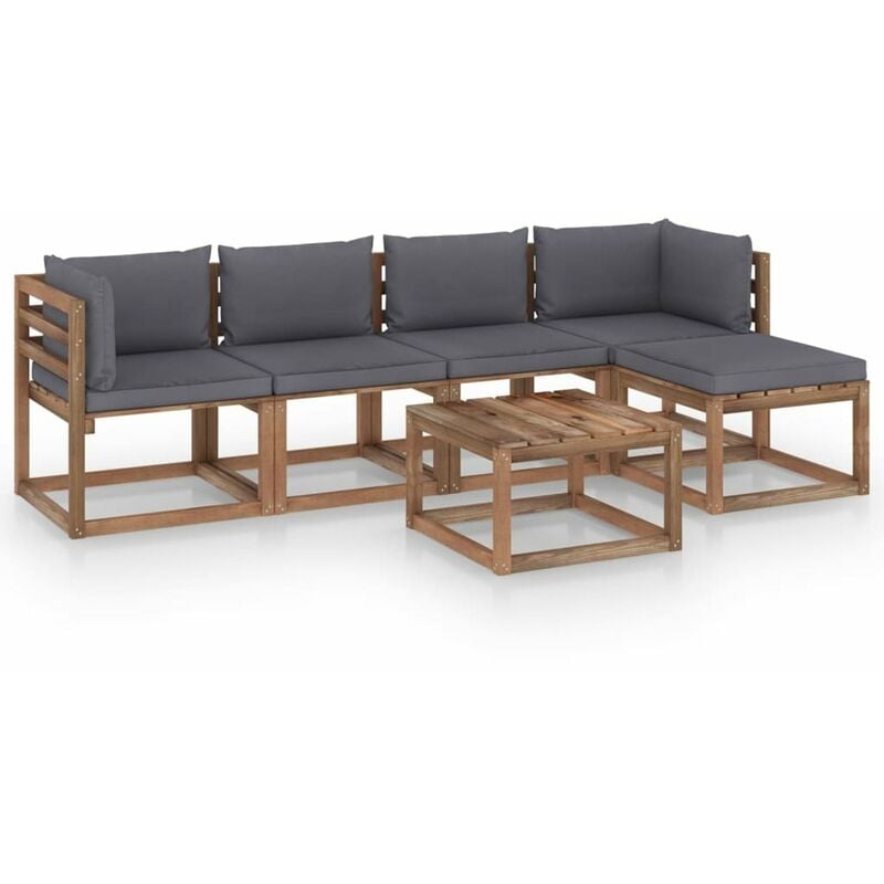 

Juego de muebles de jardin 5 piezas con cojines gris antracita