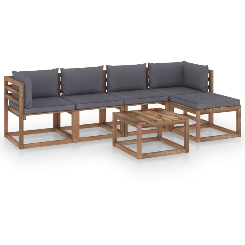 

Juego de muebles de jardín 5 piezas con cojines gris antracita