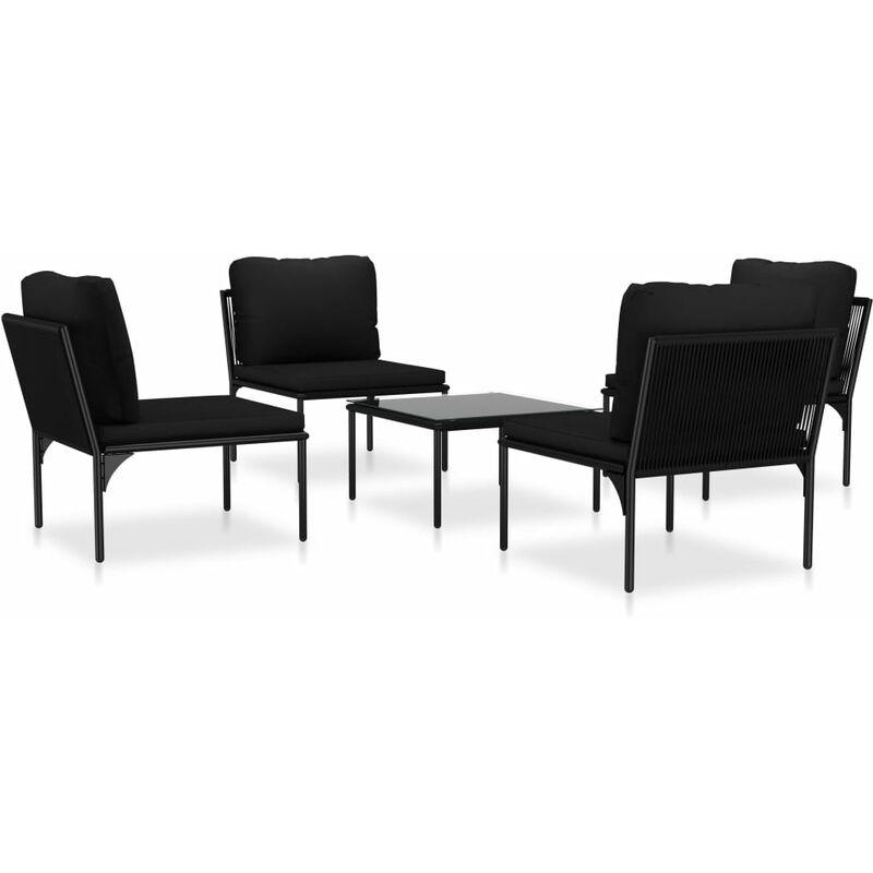 

vidaXL Juego de muebles de jardín 5 piezas con cojines PVC negro - Negro