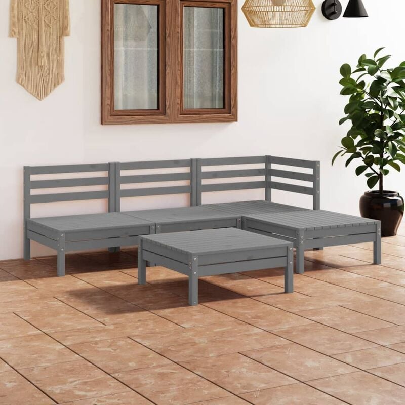 

Juego de muebles de jardín 5 piezas madera maciza de pino gris