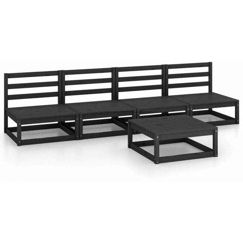

Happyshopping - Juego de muebles de jardin 5 piezas negro madera maciza de pino