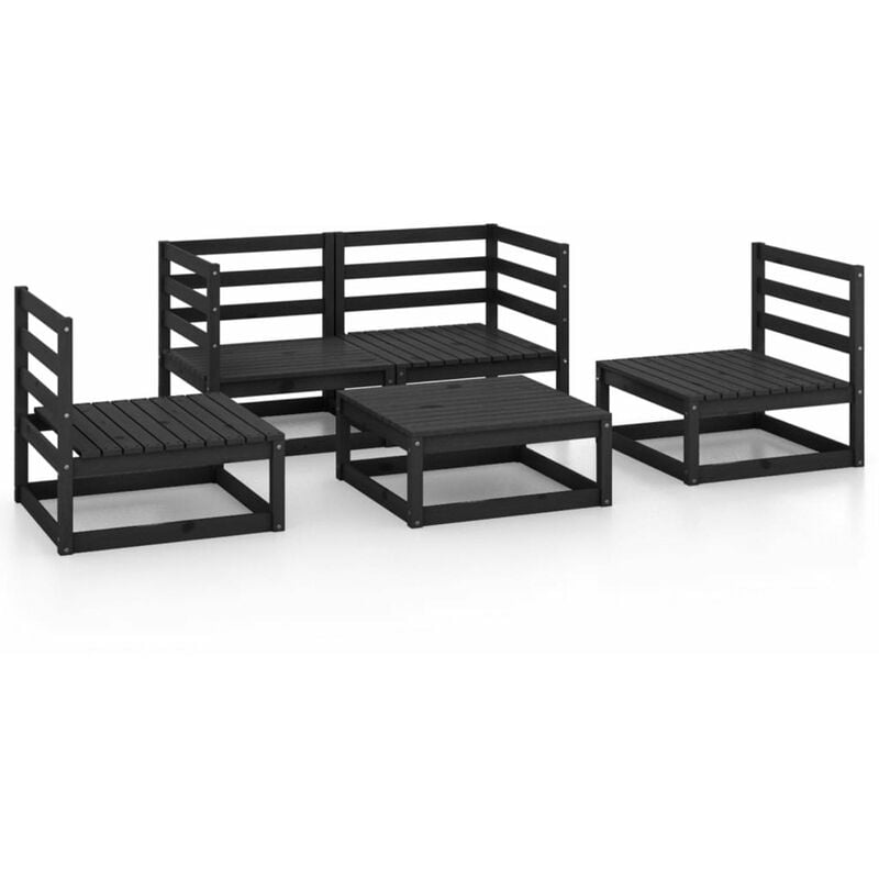 

Happyshopping - Juego de muebles de jardin 5 piezas negro madera maciza de pino