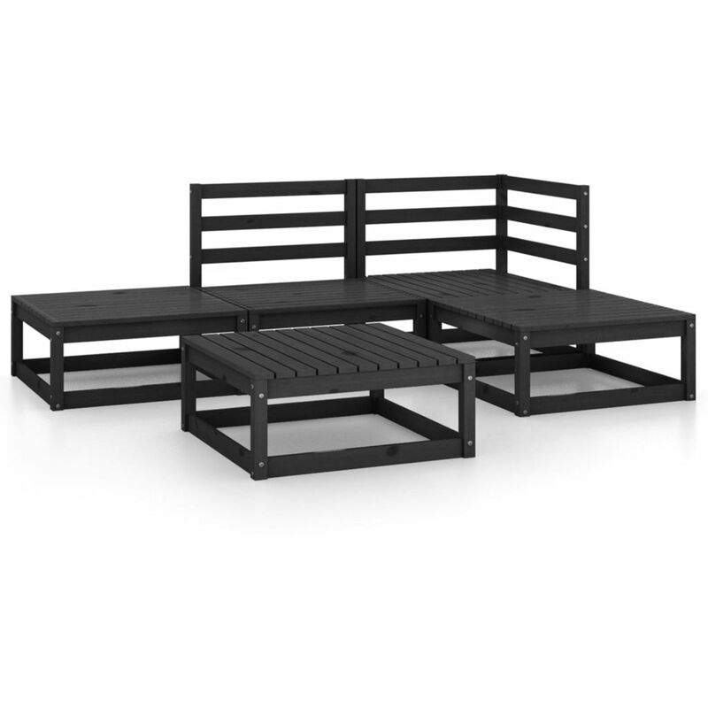 

Happyshopping - Juego de muebles de jardin 5 piezas negro madera maciza de pino
