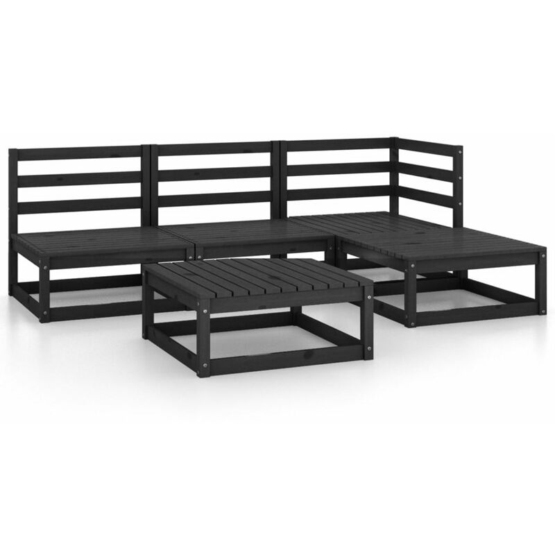 

Happyshopping - Juego de muebles de jardin 5 piezas negro madera maciza de pino