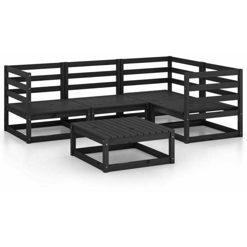 

Happyshopping - Juego de muebles de jardin 5 piezas negro madera maciza de pino