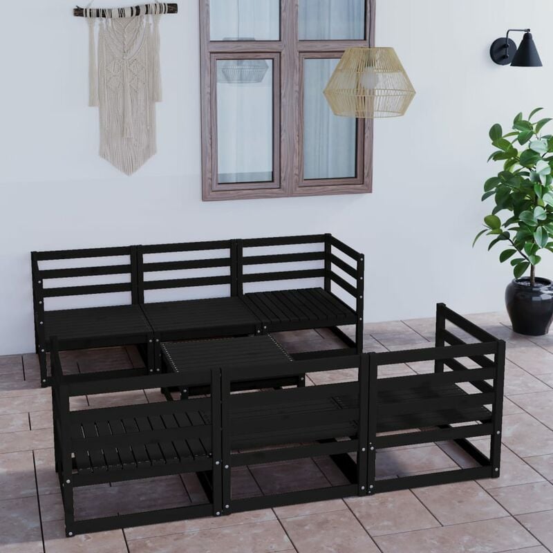 

Juego de muebles de jardín 5 piezas negro madera maciza de pino