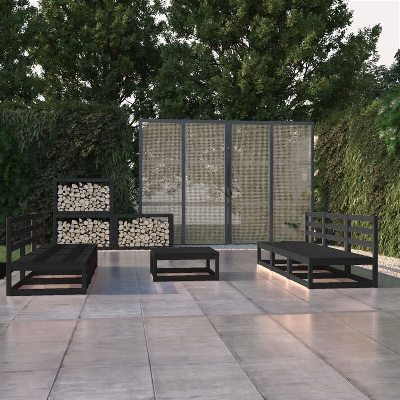 

Juego de muebles de jardín 5 piezas negro madera maciza de pino