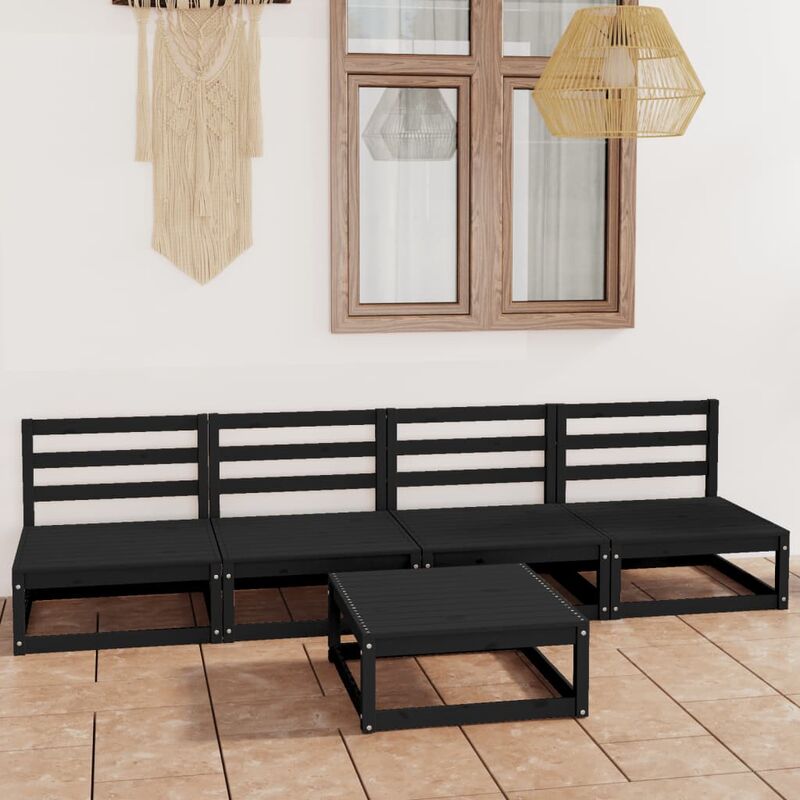 

Juego de muebles de jardín 5 piezas negro madera maciza de pino
