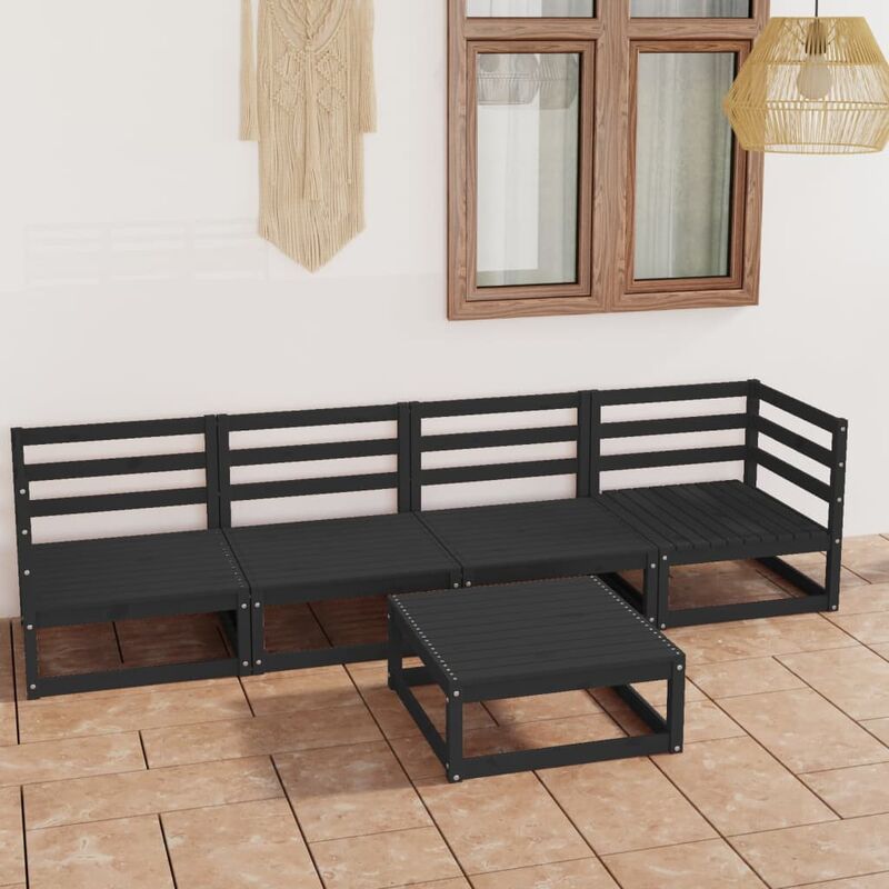 

Juego de muebles de jardín 5 piezas negro madera maciza de pino
