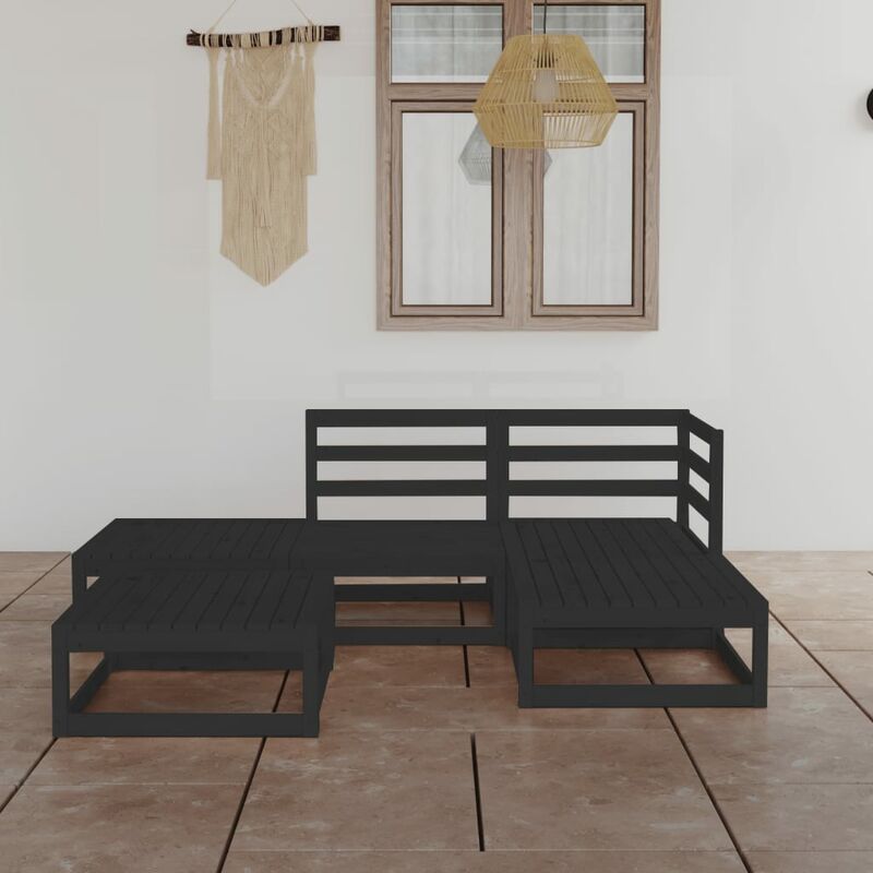 

Juego de muebles de jardín 5 piezas negro madera maciza de pino