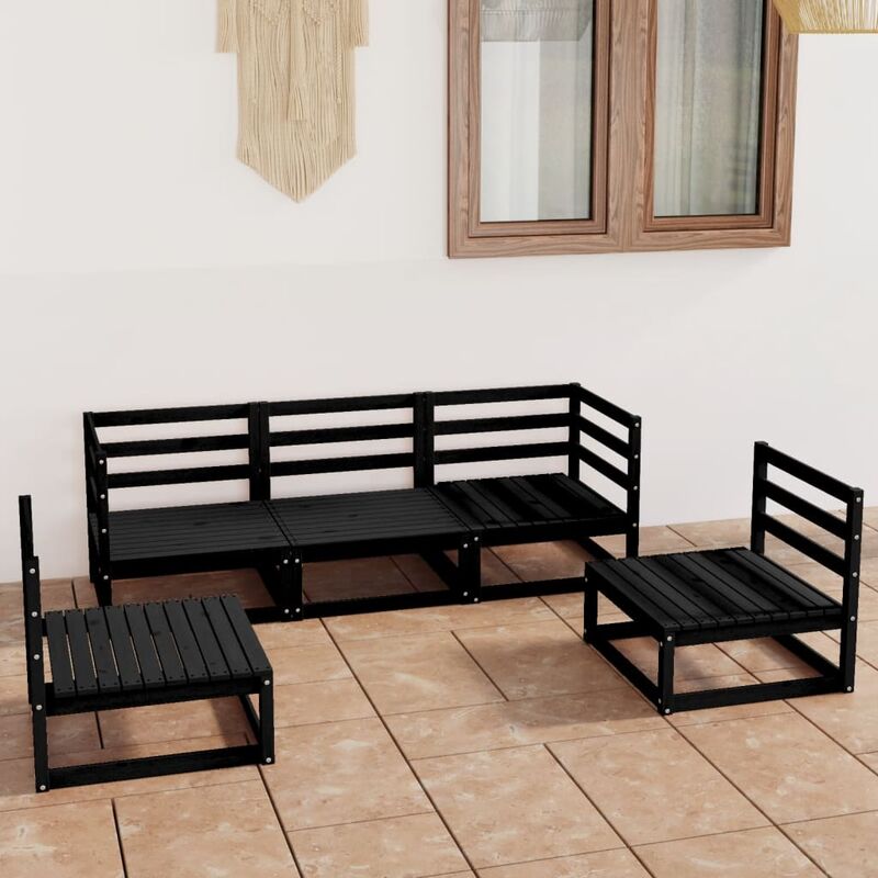

Juego de muebles de jardín 5 piezas negro madera maciza de pino