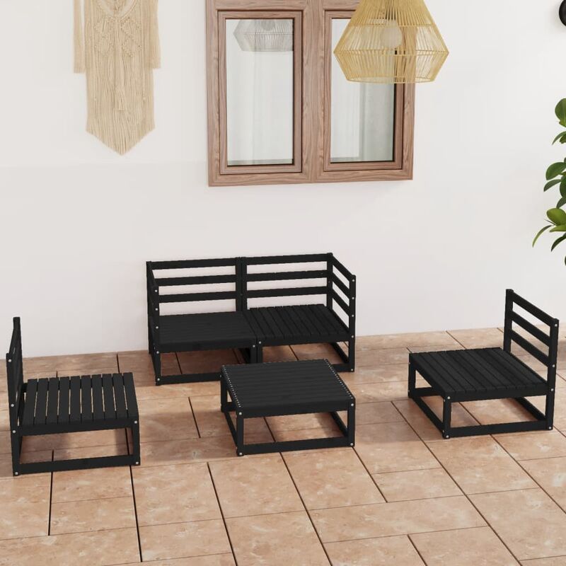 

Juego de muebles de jardín 5 piezas negro madera maciza de pino