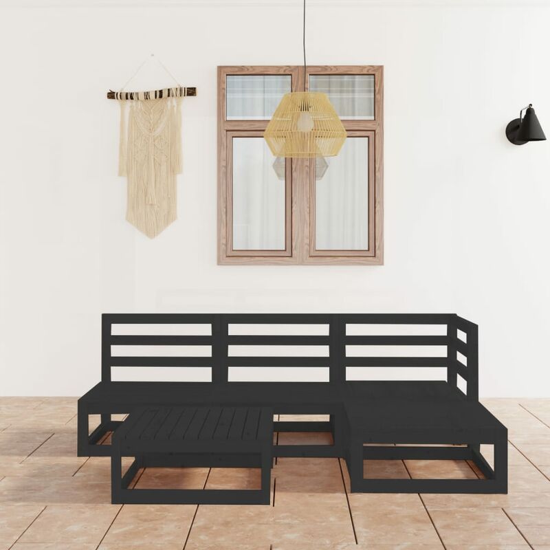 

Juego de muebles de jardín 5 piezas negro madera maciza de pino