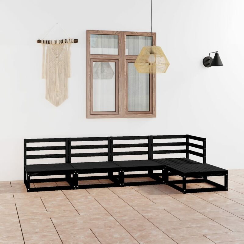 

Juego de muebles de jardín 5 piezas negro madera maciza de pino