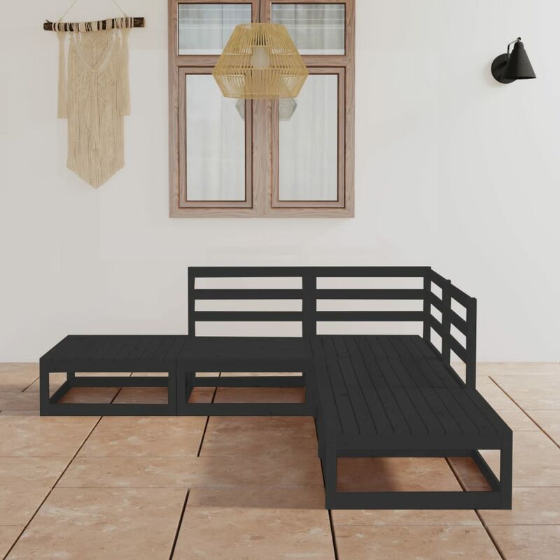 

Juego de muebles de jardín 5 piezas negro madera maciza de pino