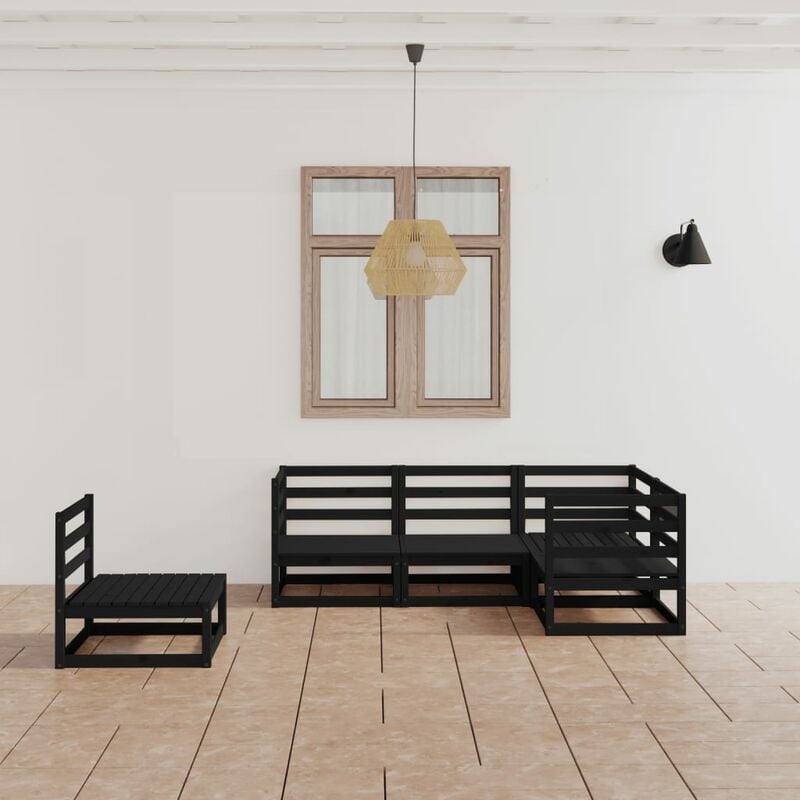 

Juego de muebles de jardín 5 piezas negro madera maciza de pino