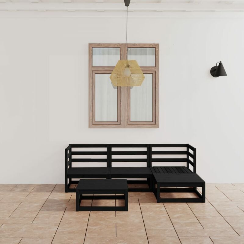 

Juego de muebles de jardín 5 piezas negro madera maciza de pino