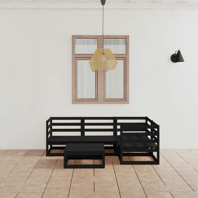 

Juego de muebles de jardín 5 piezas negro madera maciza de pino