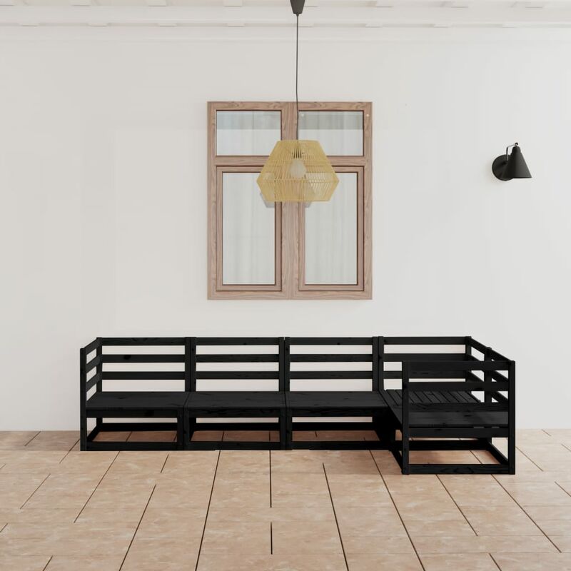 

Juego de muebles de jardín 5 piezas negro madera maciza de pino