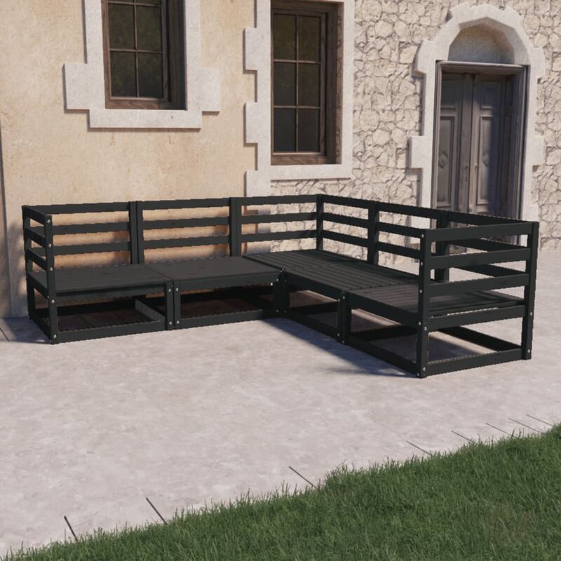 

Juego de muebles de jardín 5 piezas negro madera maciza de pino