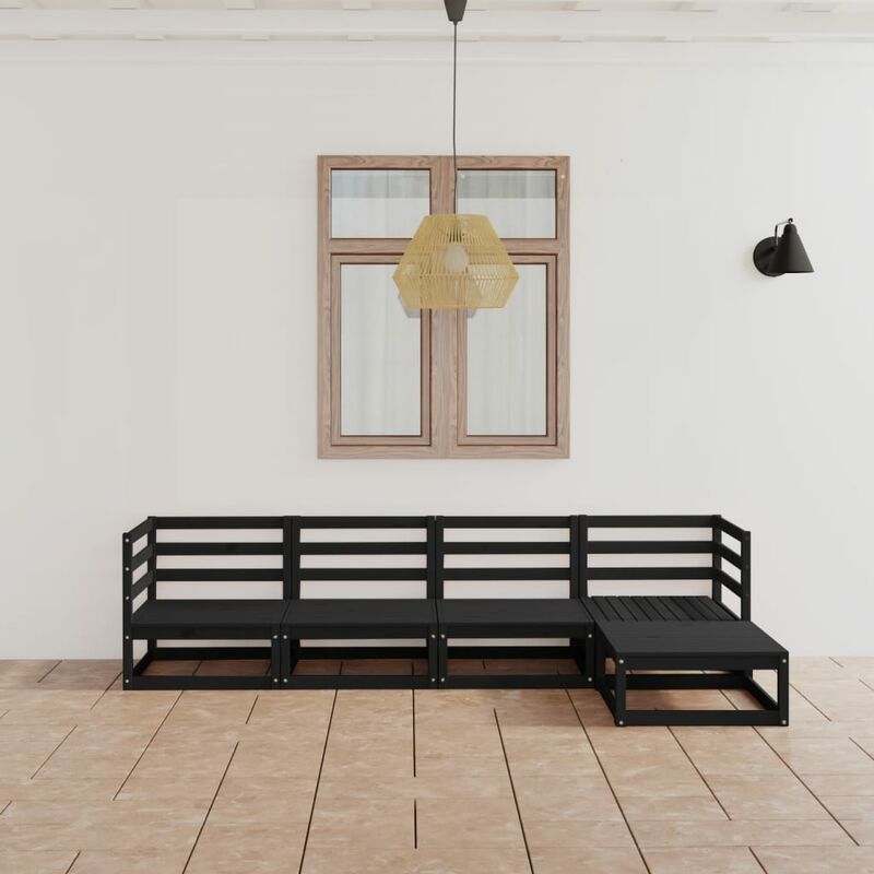 

Juego de muebles de jardín 5 piezas negro madera maciza pino