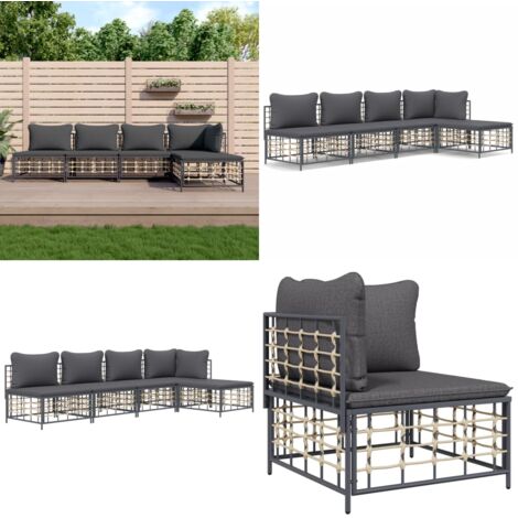 Juego de muebles de jardín 5 pzas cojines antracita ratán PE - Muebles de jardín - Sofás para terraza