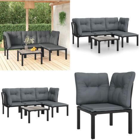 Juego de muebles de jardín 5 pzas ratán sintético negro y gris - Ratán sintético - Muebles de exterior