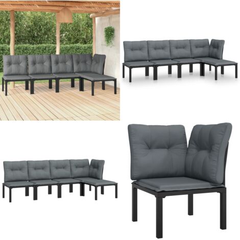 Juego de muebles de jardín 5 pzas ratán sintético negro y gris - Ratán sintético - Muebles de exterior