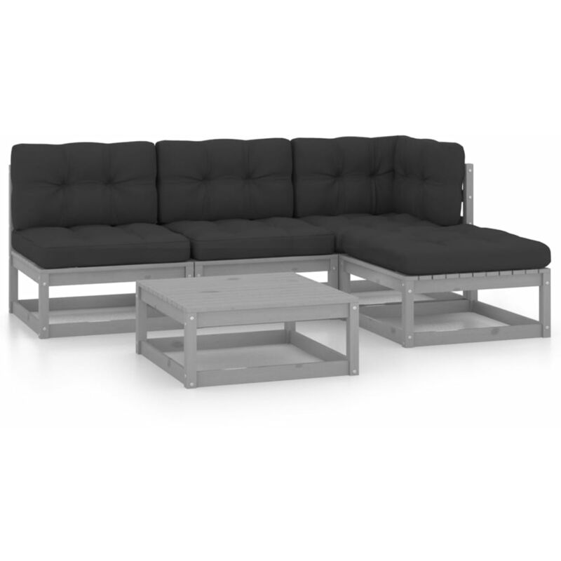 

Juego de muebles de jardín 5 pzas y cojines gris madera pino