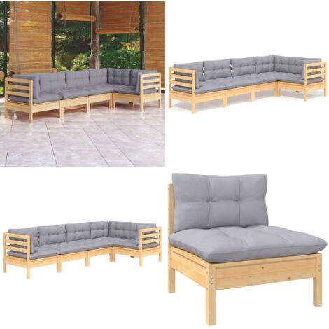 Juego de muebles de jardín 5 pzas y cojines madera de pino - Muebles de exterior - Cojines de jardín