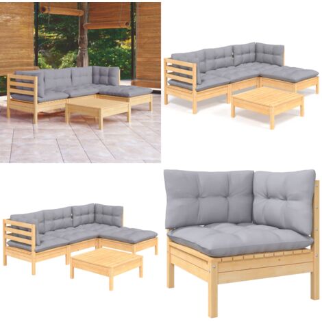Juego de muebles de jardín 5 pzas y cojines madera de pino - Muebles de exterior - Cojines de jardín